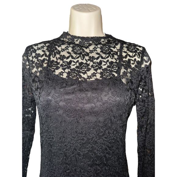 Vestique Black Lace Sheer Overlay Long Sleeve Midi Dress | NWOT | Size S - Picture 5 of 9